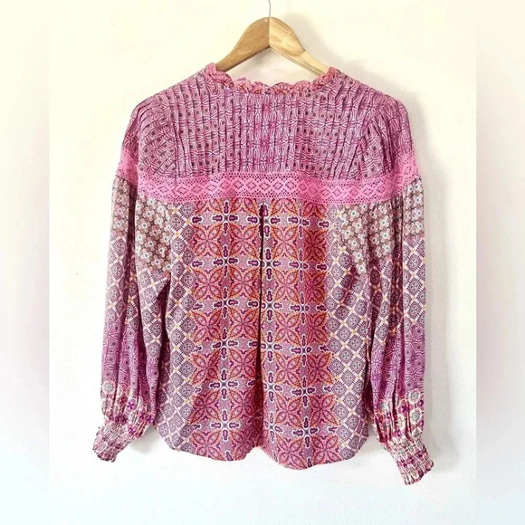 Hale Bob Los Angeles Adelaide Crochet Trim Pink Boho Pattern Blouse Size Small - Picture 11 of 15